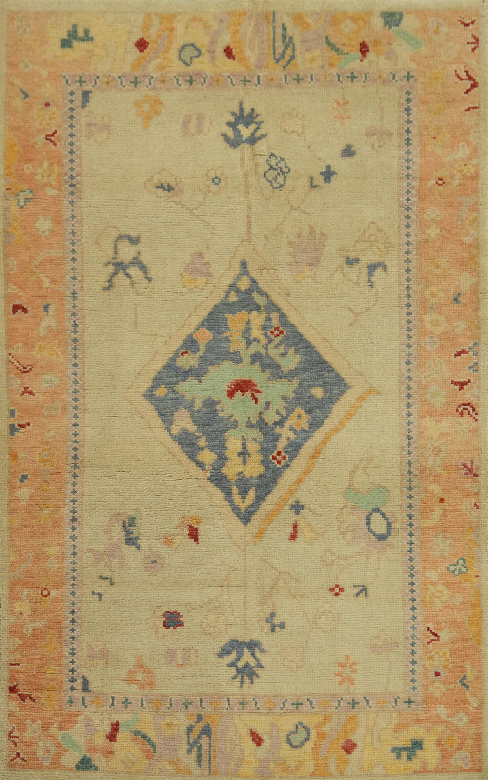 Vegetable Dye Wool Oushak Turkish Rug 3x5