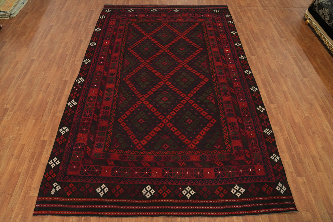 Geometric Kilim Vegetable Dye Area Rug 9x13