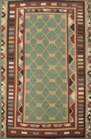 Green Geometric Kilim Oriental Area Rug 8x10