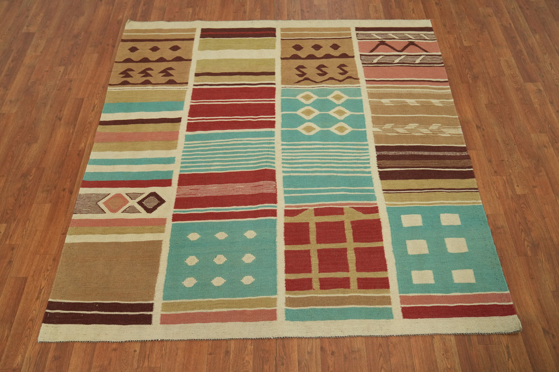 Square Geometric Kilim Oriental Area Rug 6x6