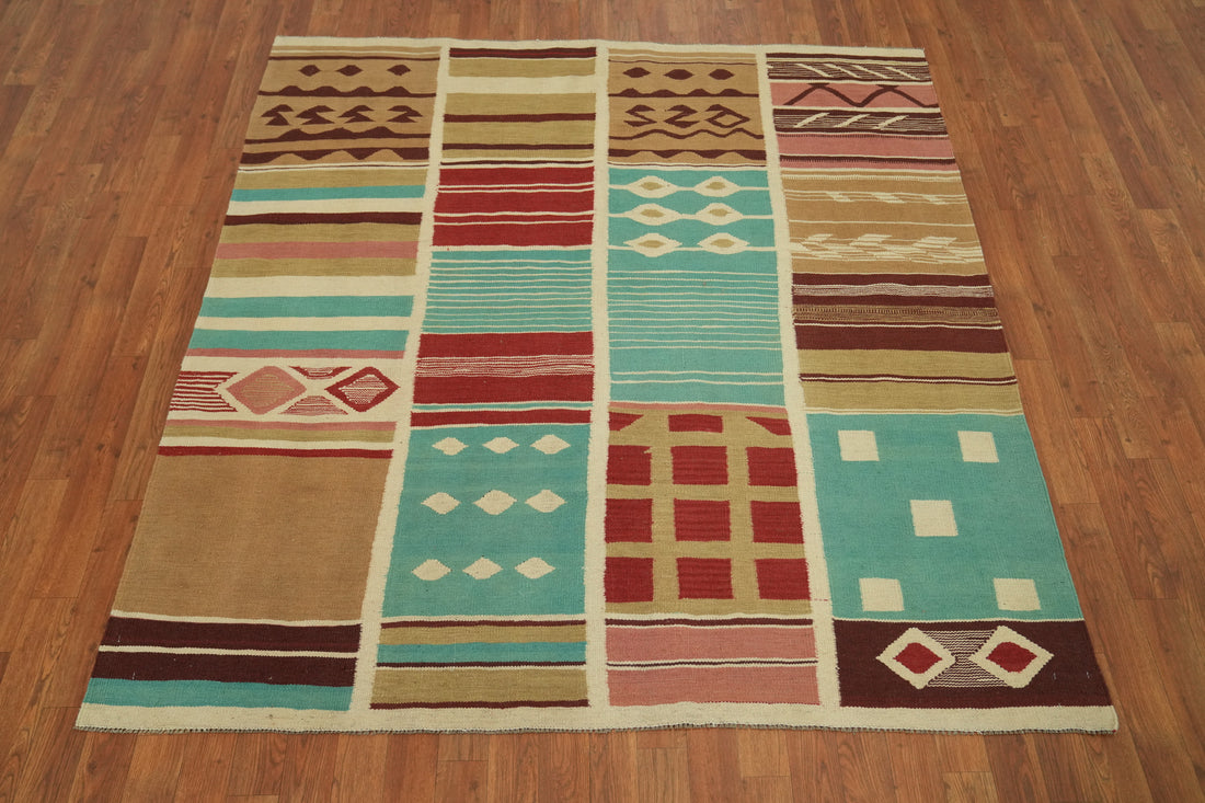 Flat Weave Wool Kilim Square Area Rug 6x6