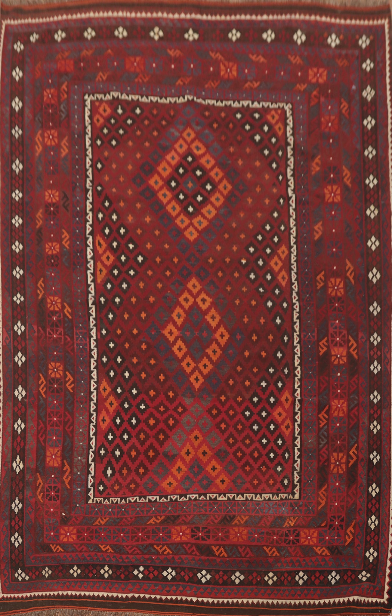 Geometric Kilim Vegetable Dye Area Rug 9x13