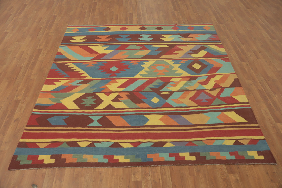 Flat Weave Wool Tribal Kilim Square Area Rug 8x8