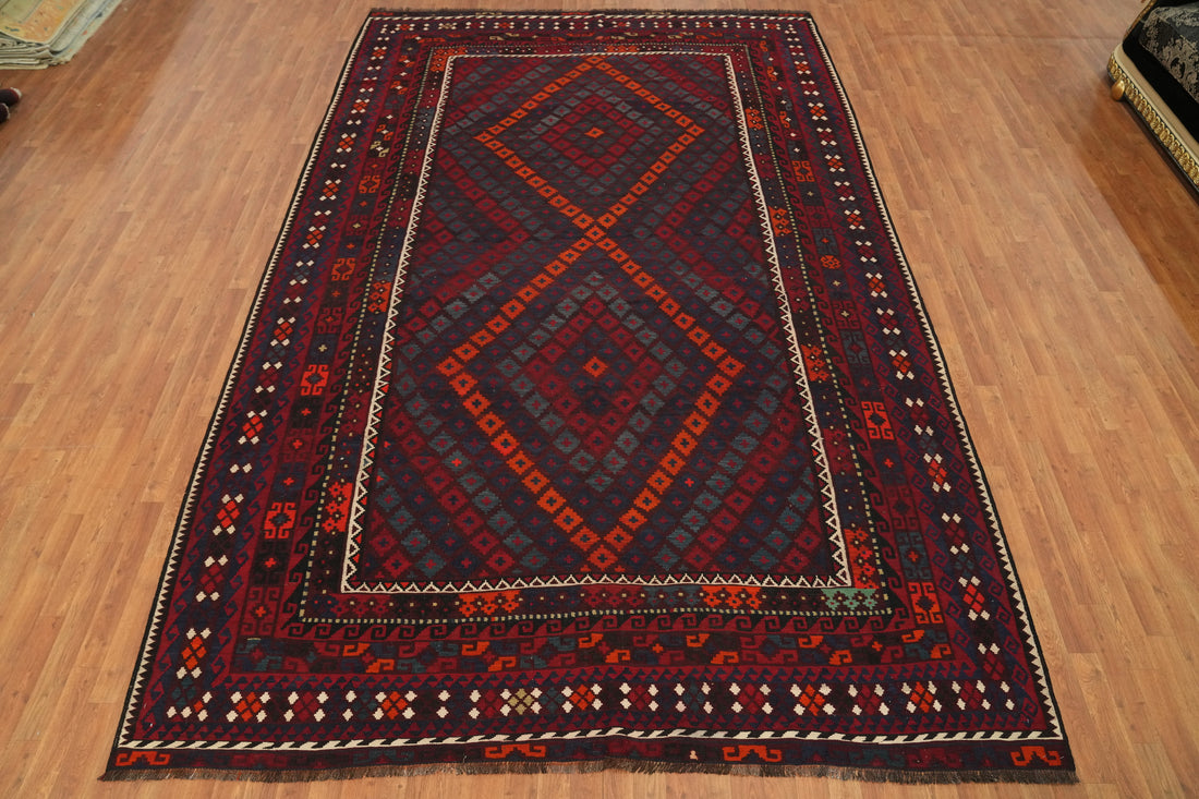 Geometric Wool Kilim Vegetable Dye Area Rug 9x13