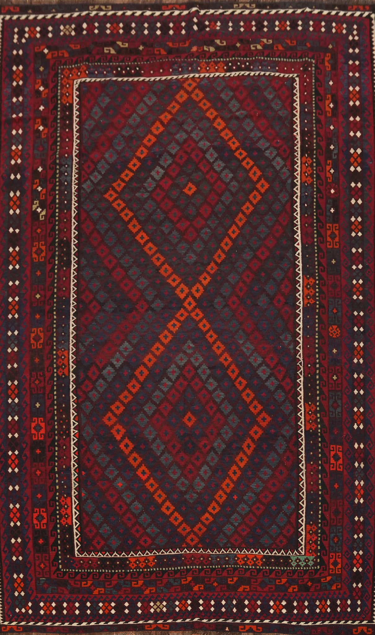 Geometric Wool Kilim Vegetable Dye Area Rug 9x13