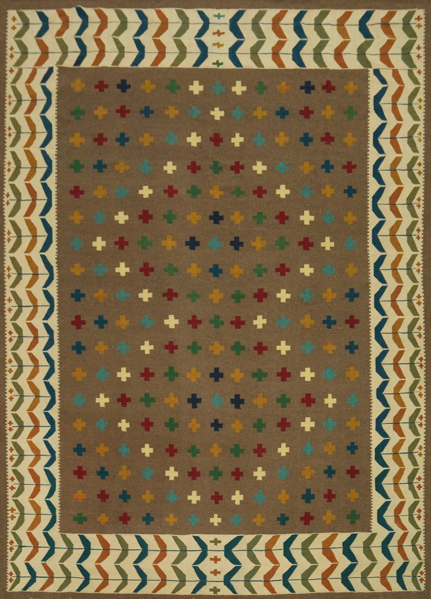 Brown Geometric Kilim Oriental Large Rug 12x15