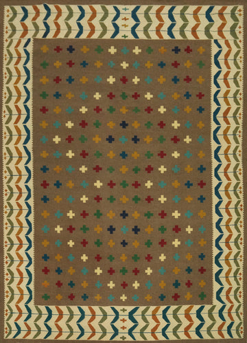 Brown Geometric Kilim Oriental Large Rug 12x15