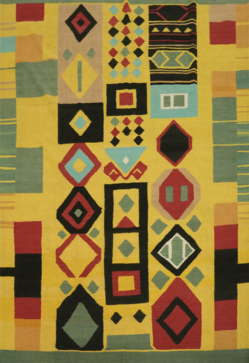 Yellow Wool Tribal Kilim Oriental Area Rug 8x10