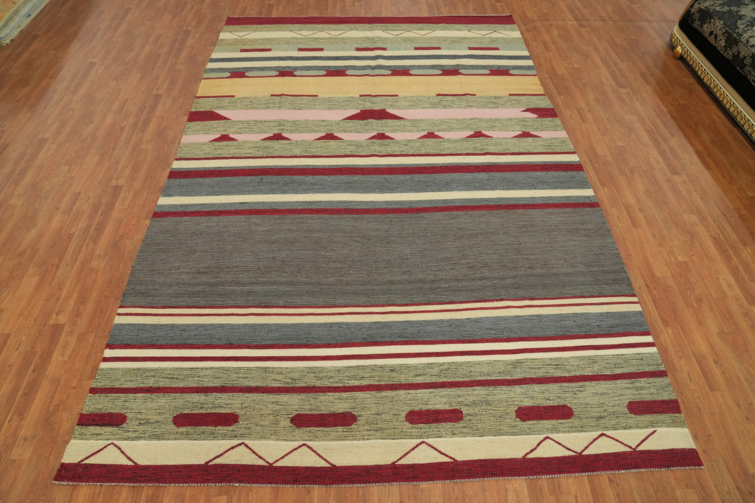 Flat Weave Wool Kilim Vegetable Dye Area Rug 8x13
