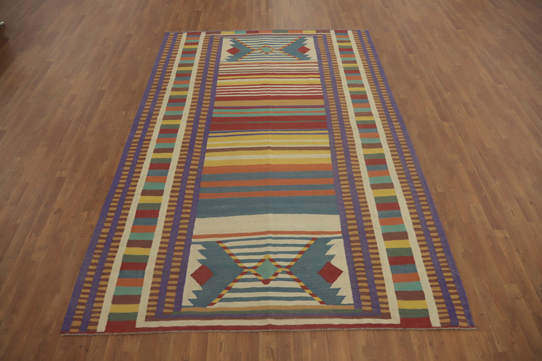 Striped Wool Kilim Oriental Area Rug 7x10