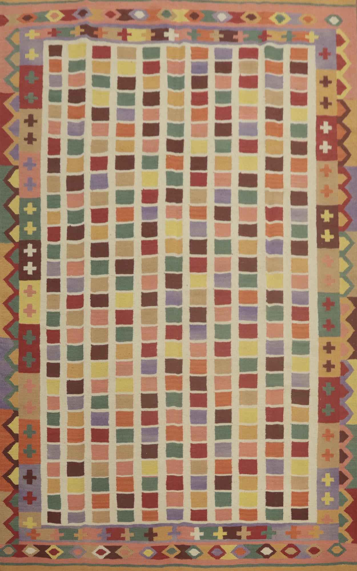 Checkered Wool Kilim Oriental Area Rug 7x10