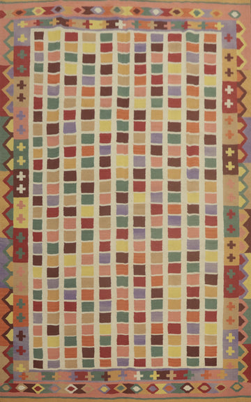 Checkered Wool Kilim Oriental Area Rug 7x10