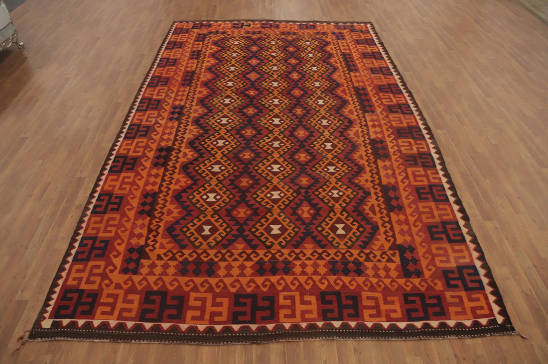 Geometric Kilim Vegetable Dye Wool Area Rug 9x14