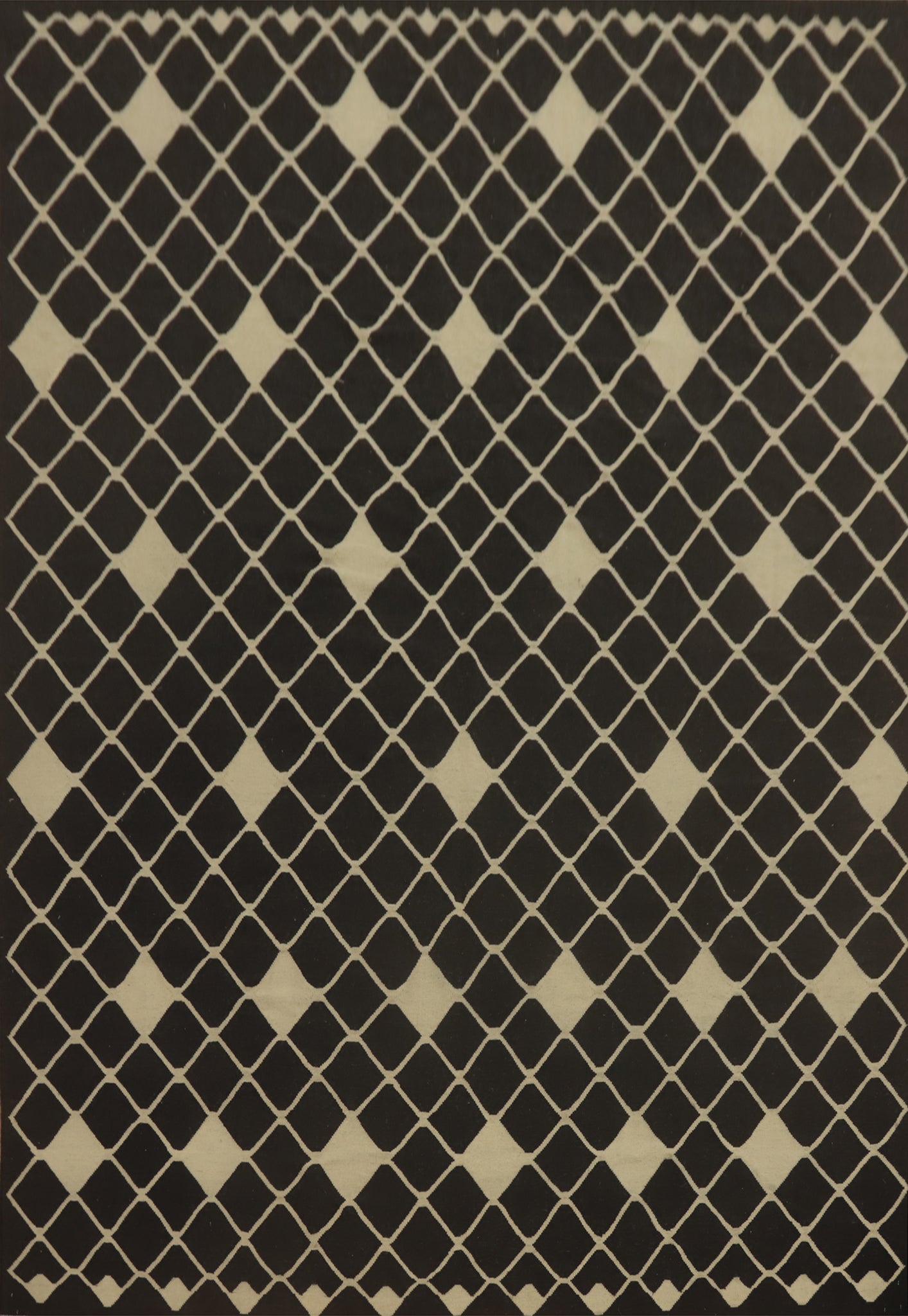 All-Over Black Trellis Kilim Oriental Area Rug 10x13