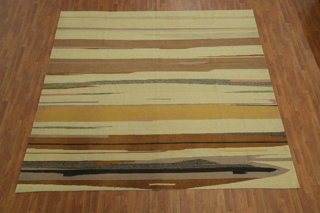 Flat Weave Kilim Wool Large Square Rug 10x10