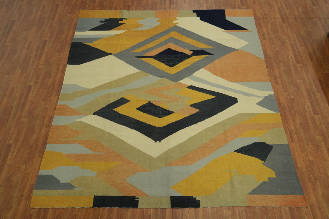 Vegetable Dye Wool Kilim Modern Large Rug 10x12