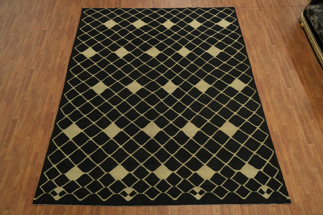 All-Over Wool Trellis Kilim Oriental Area Rug 10x13