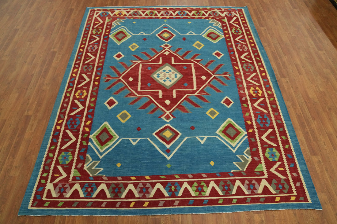 Blue Geometric Kilim Oriental Area Rug 8x10
