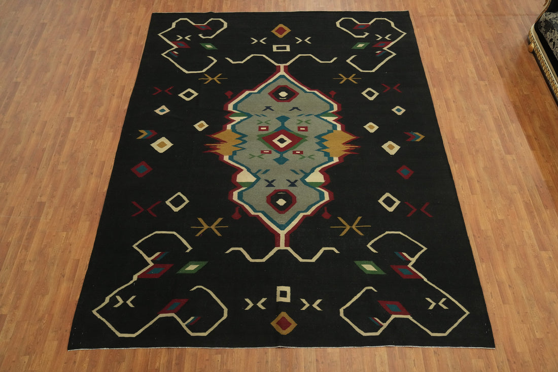 Black Geometric Kilim Oriental Area Rug 10x13