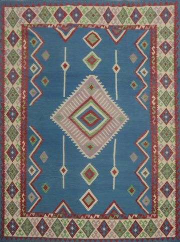Blue Geometric Kilim Oriental Area Rug 8x10