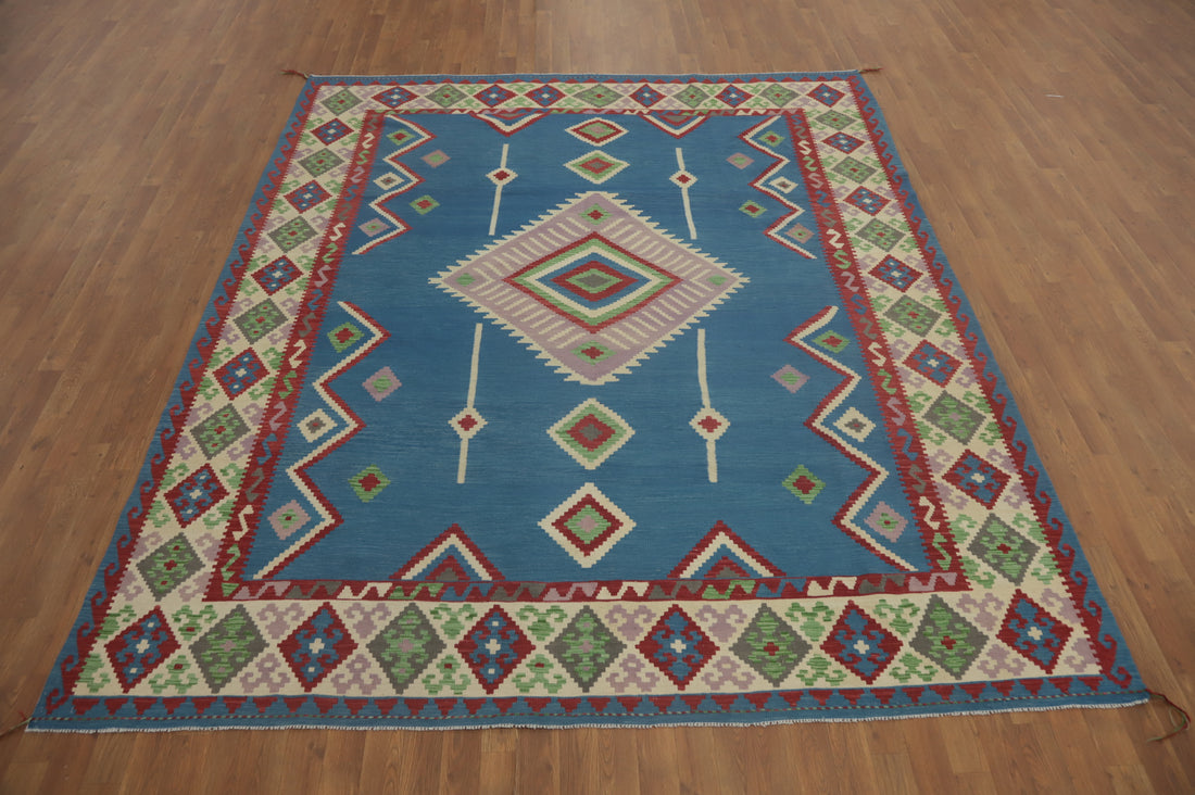 Blue Geometric Kilim Oriental Area Rug 8x10