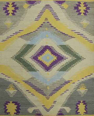 Geometric Kilim Vegetable Dye Square Rug 8x8