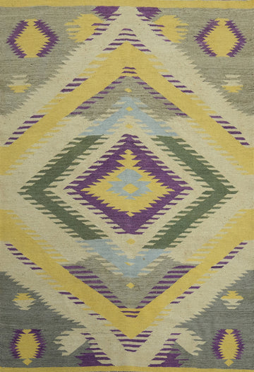 Geometric Wool Kilim Vegetable Dye Rug 5x7