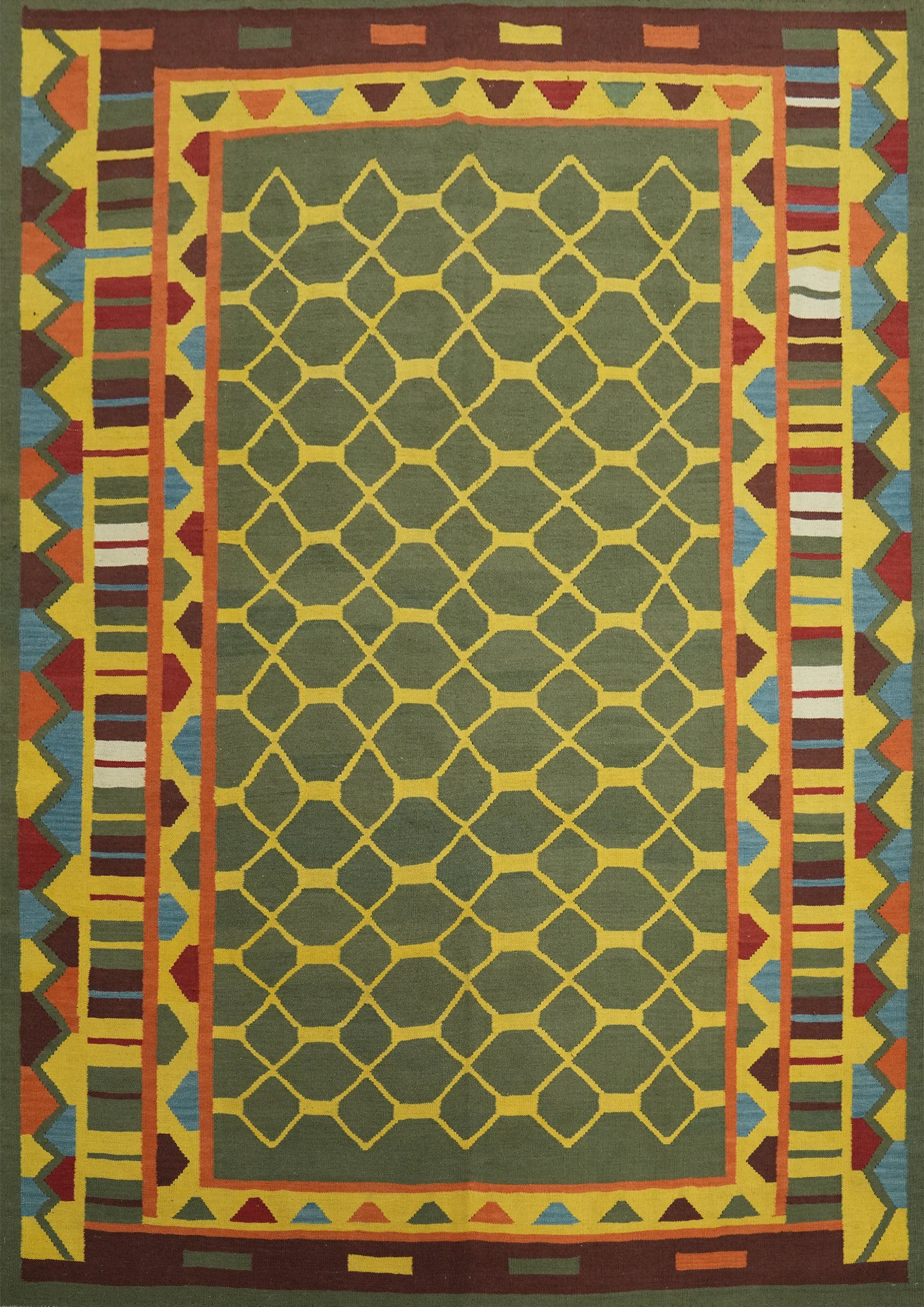 Green Geometric Kilim Oriental Area Rug 8x10