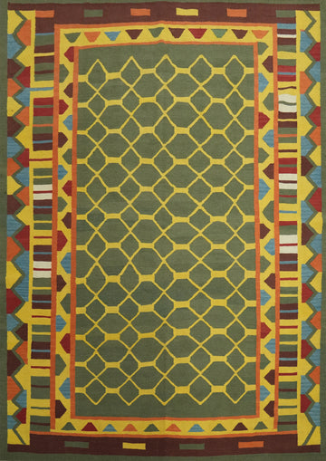 Green Geometric Kilim Oriental Area Rug 8x10