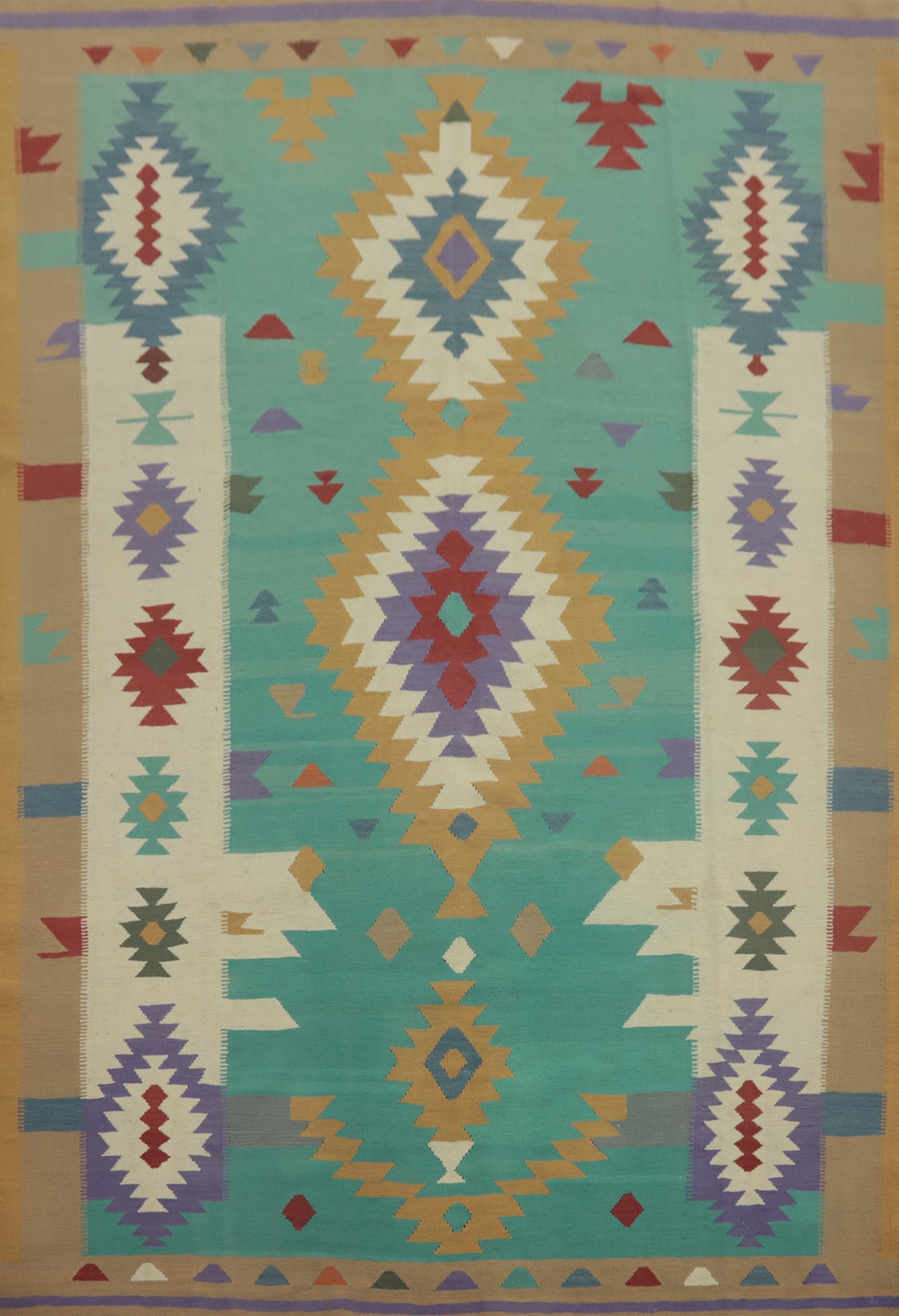 Turquoise Wool Kilim Large Area Rug 9x12