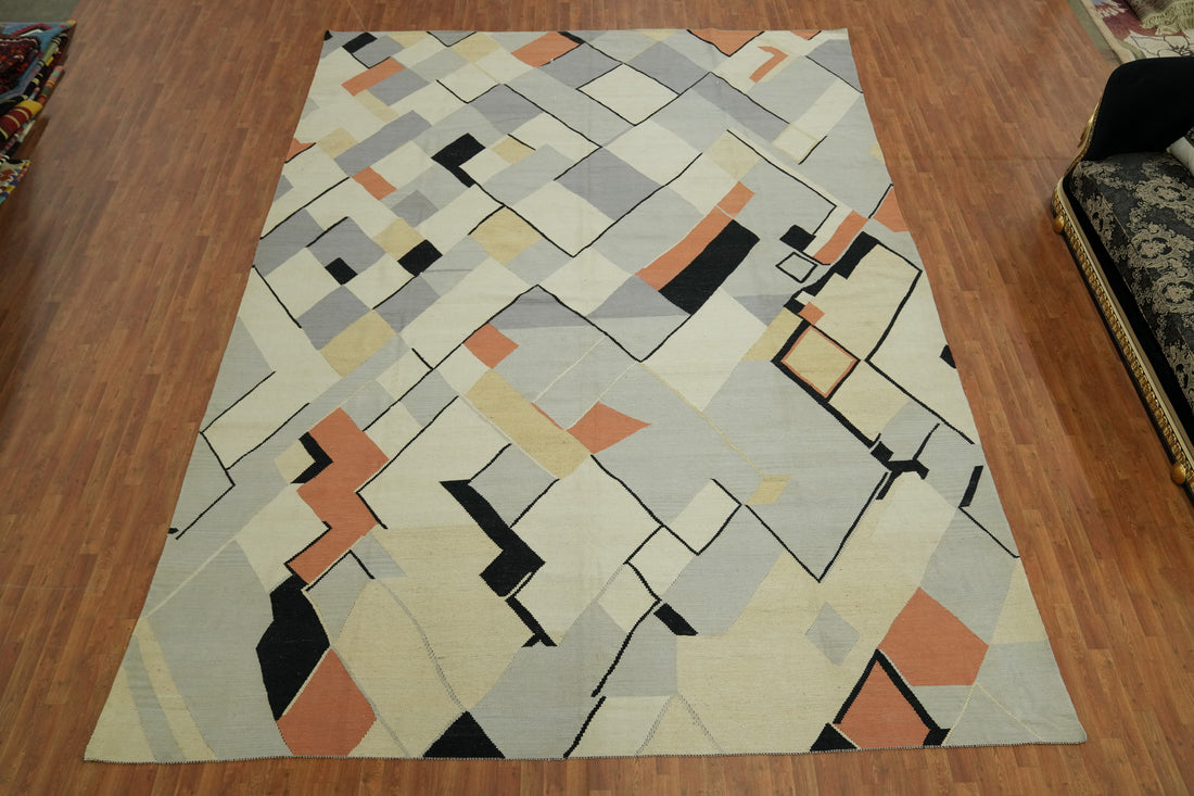 Vegetable Dye Wool Kilim Modern Large Rug 12x16