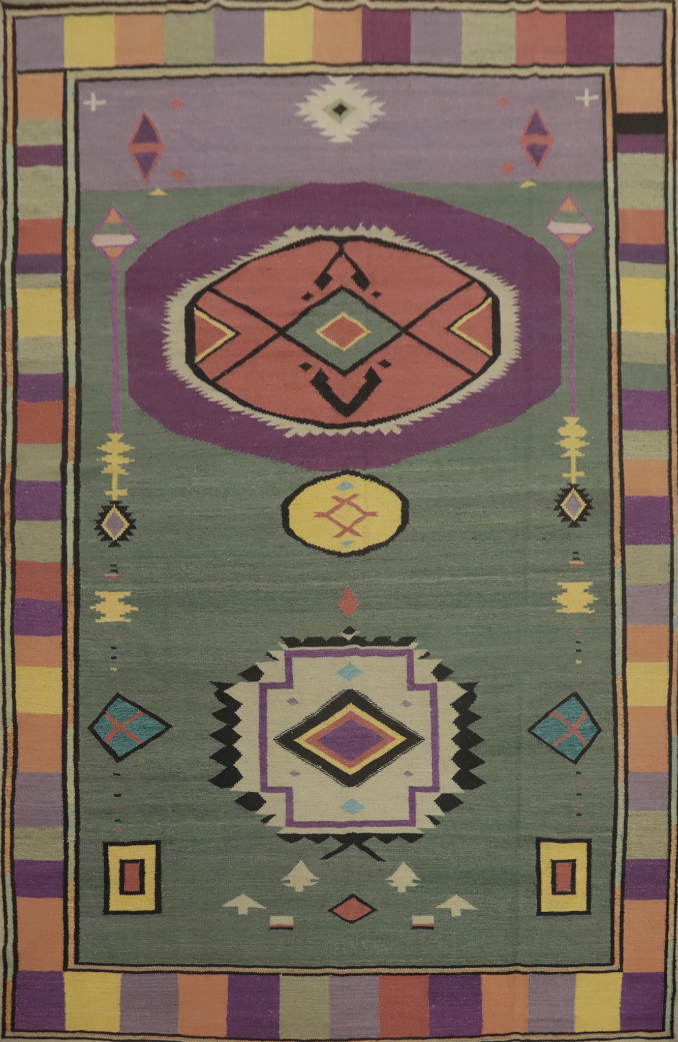 Green Wool Kilim Vegetable Dye Area Rug 9x12