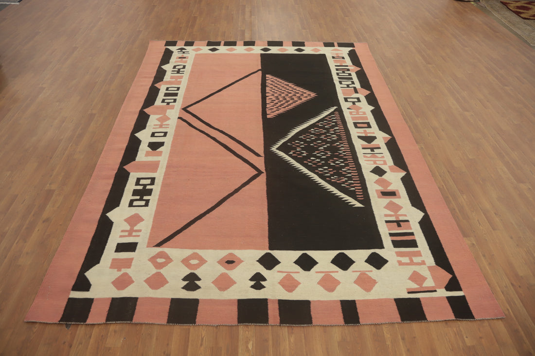 Pink Geometric Kilim Oriental Area Rug 8x12