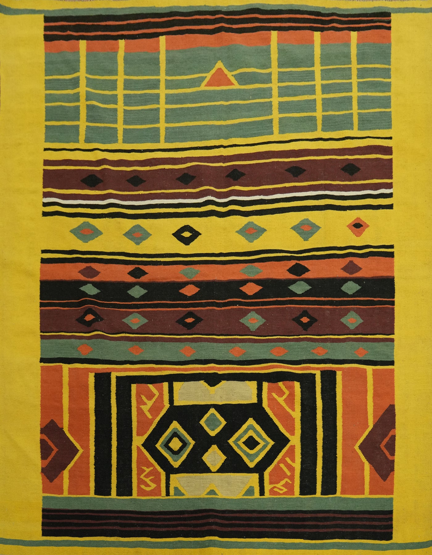 Yellow Wool Tribal Kilim Square Area Rug 8x8