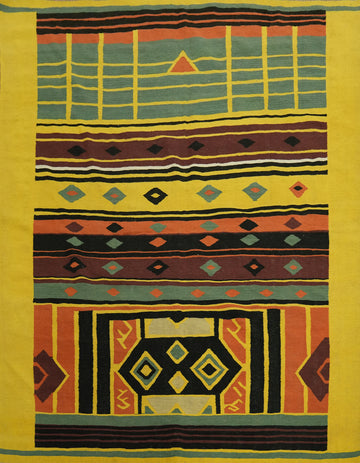 Yellow Wool Tribal Kilim Square Area Rug 8x8