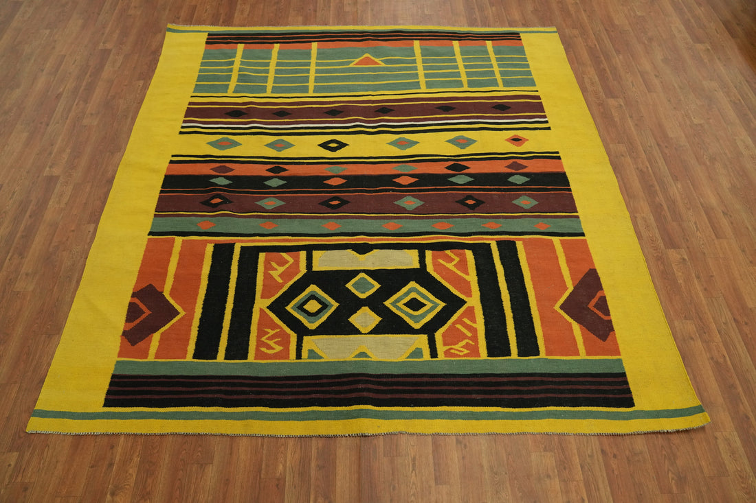 Yellow Wool Tribal Kilim Square Area Rug 8x8