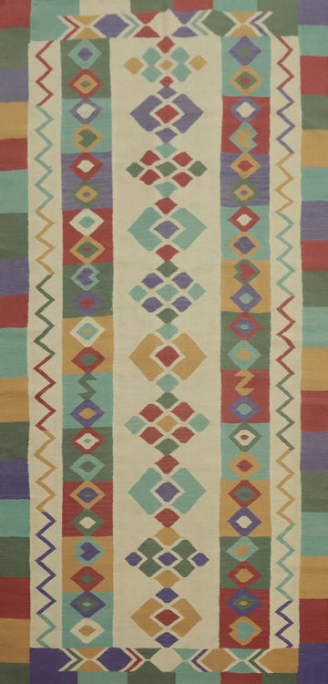 Geometric Wool Kilim Oriental Area Rug 5x12