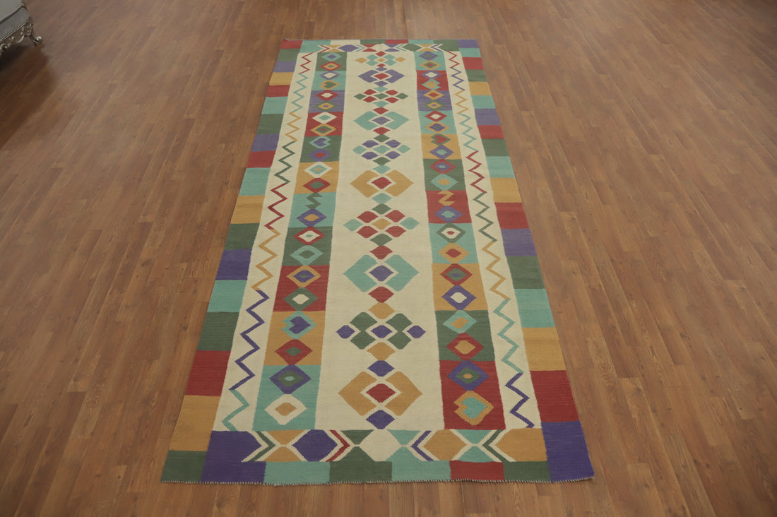 Geometric Wool Kilim Oriental Area Rug 5x12