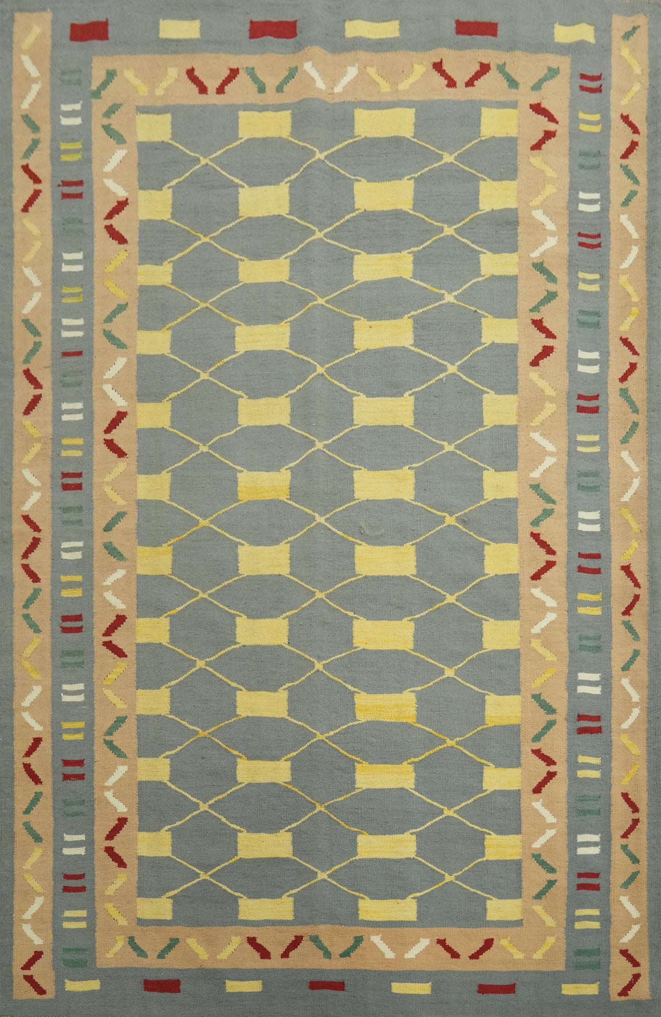 Gray Wool Trellis Kilim Oriental Area Rug 6x8