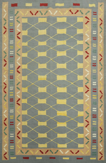 Gray Wool Trellis Kilim Oriental Area Rug 6x8
