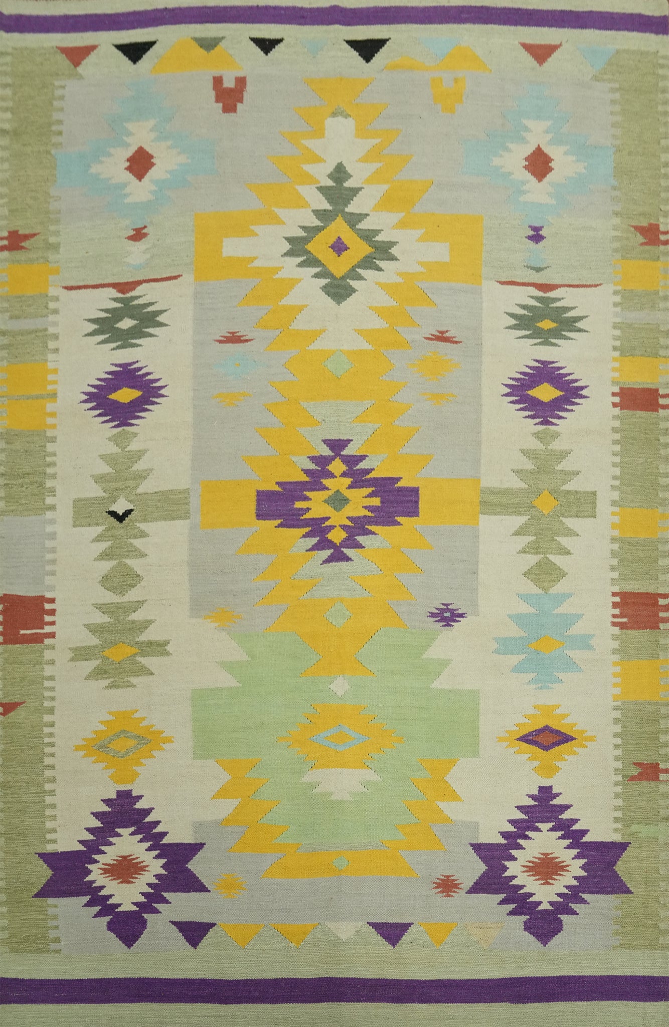 Geometric Kilim Vegetable Dye Area Rug 9x12