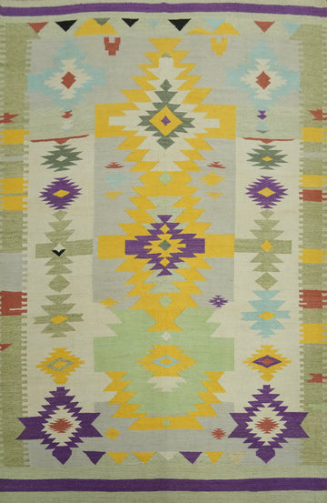 Geometric Kilim Vegetable Dye Area Rug 9x12