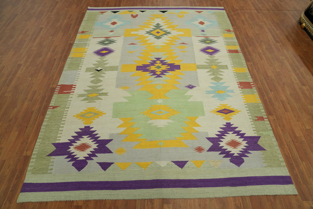 Geometric Kilim Vegetable Dye Area Rug 9x12