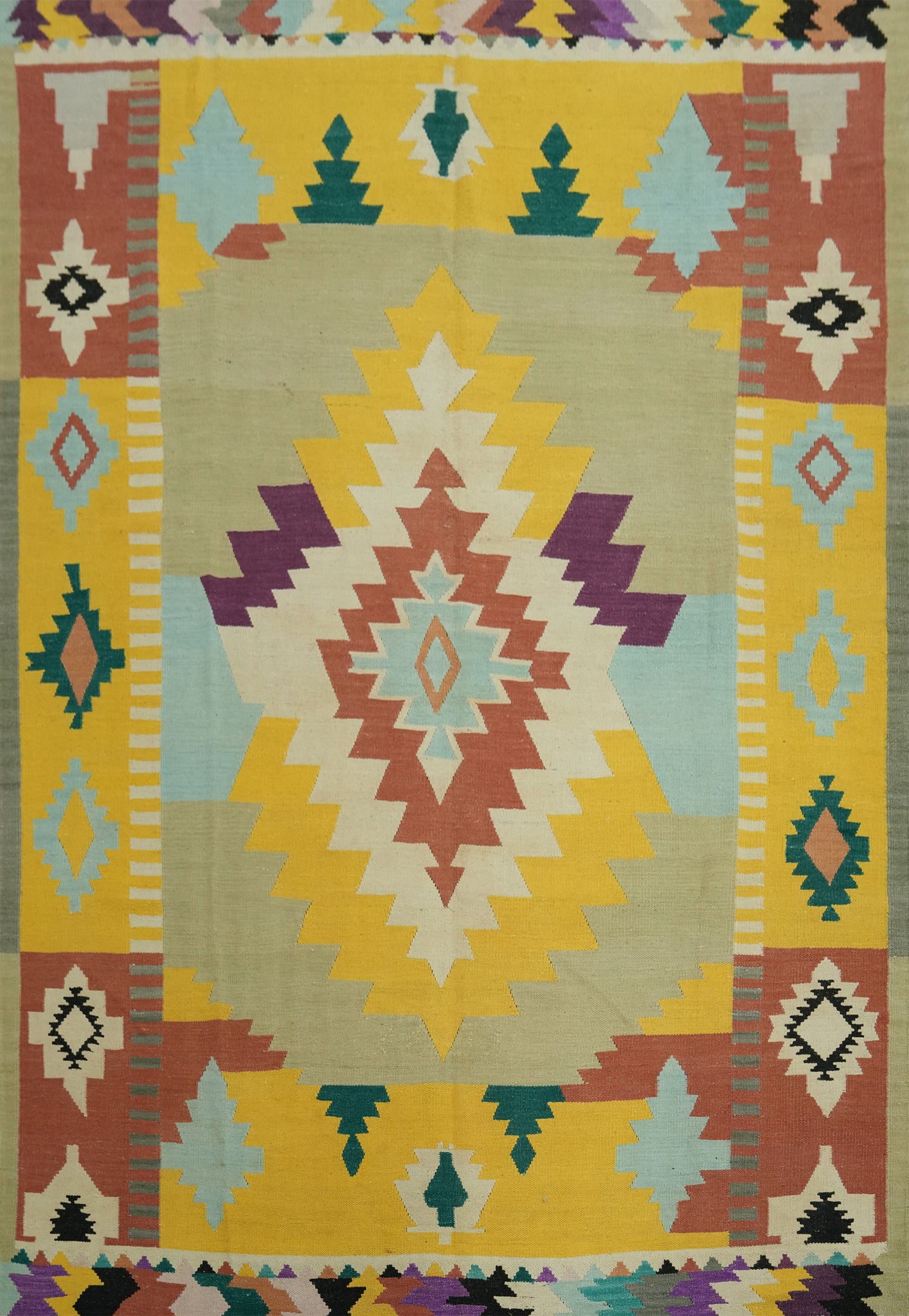 Geometric Kilim Vegetable Dye Area Rug 8x10