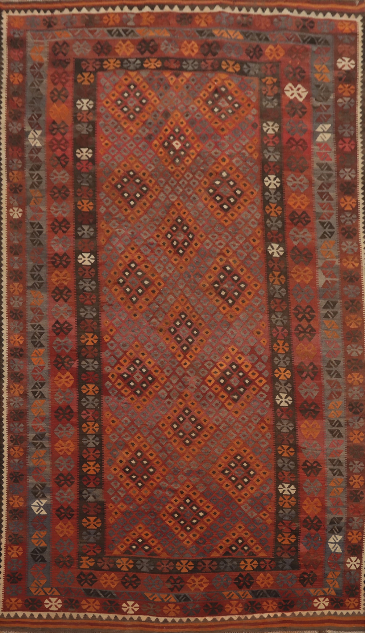 Geometric Kilim Vegetable Dye Area Rug 8x13