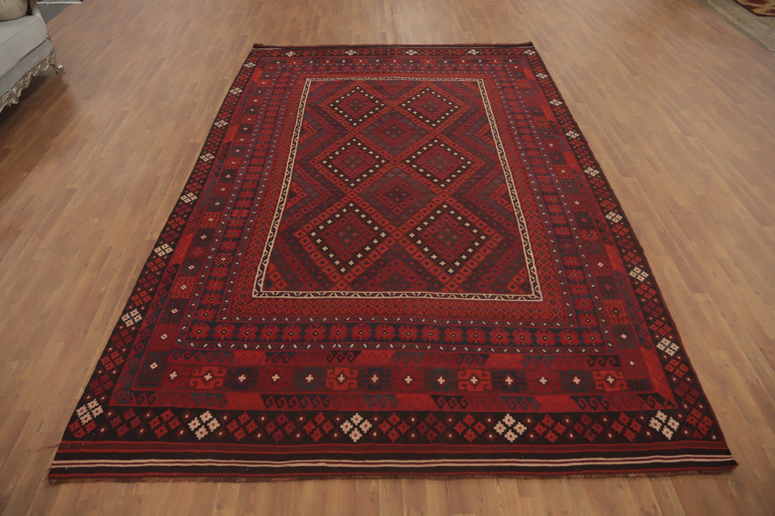Geometric Kilim Vegetable Dye Area Rug 9x13