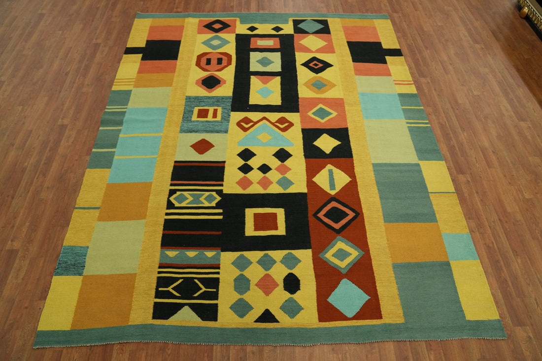 Geometric Wool Yellow Kilim Oriental Area Rug 8x10