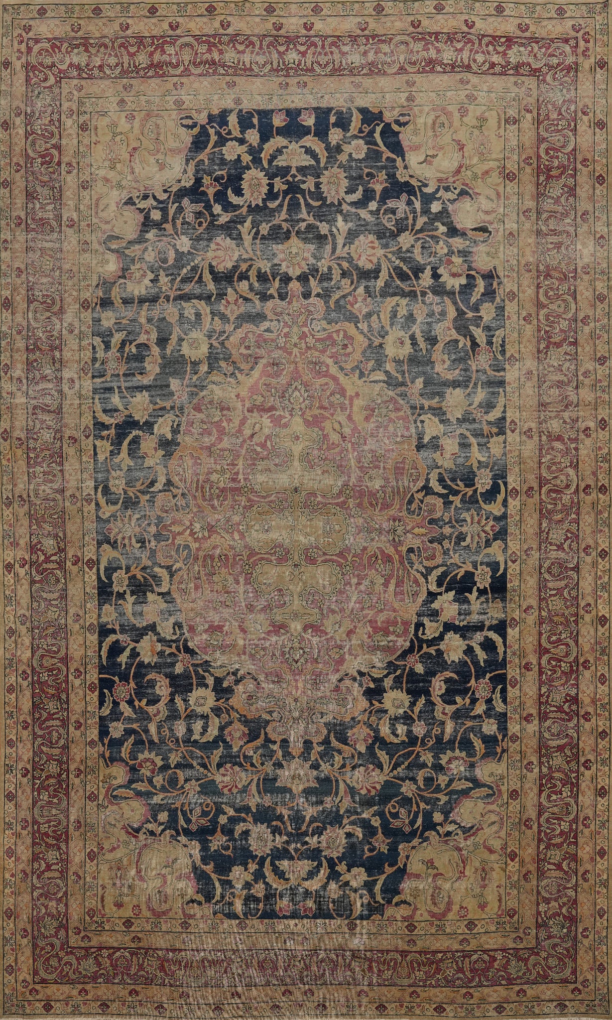 Pre-1900 Vegetable Dye Kerman Ravar Persian Large Rug 10x17