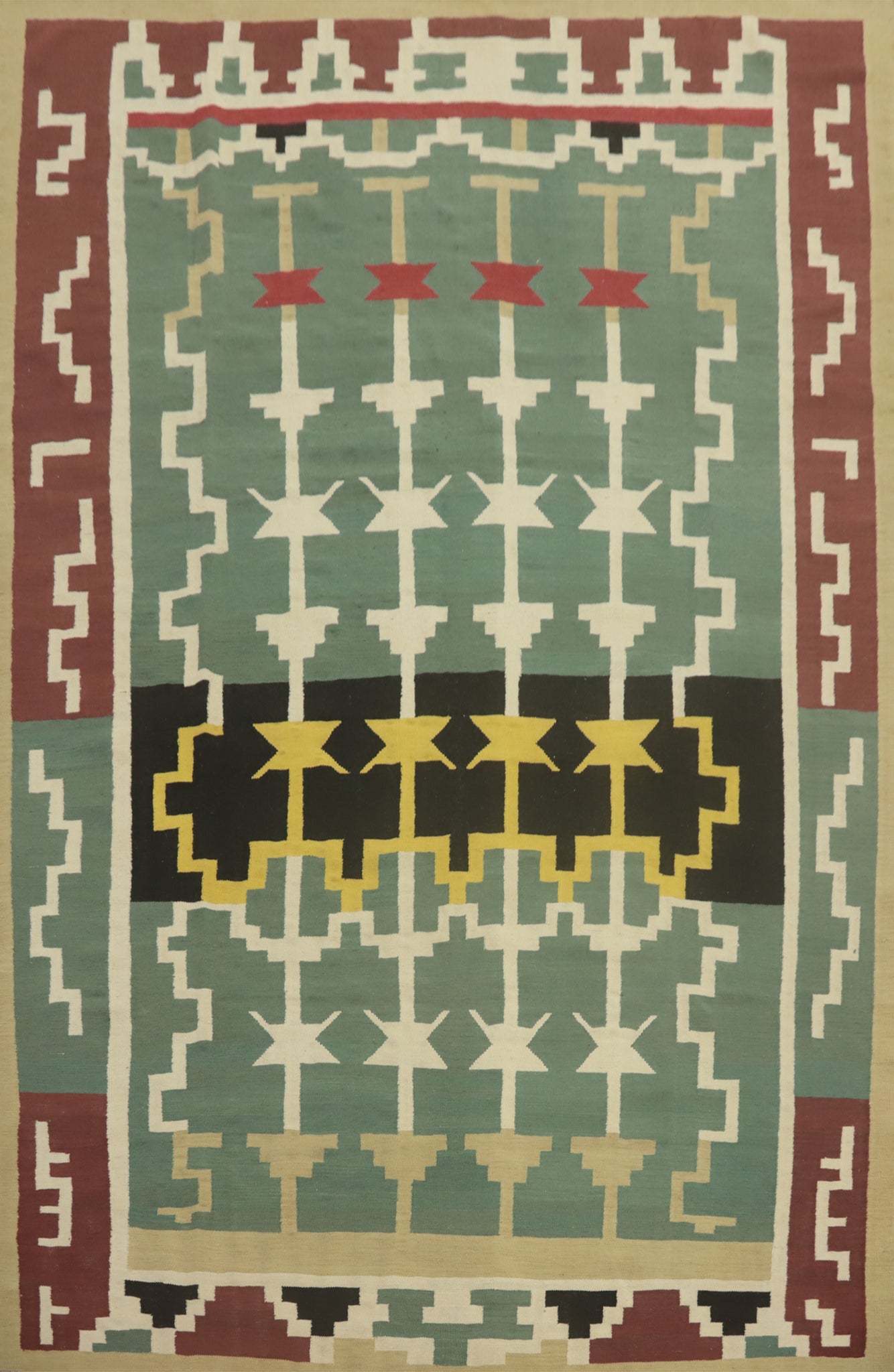 Green Geometric Kilim Oriental Area Rug 9x12