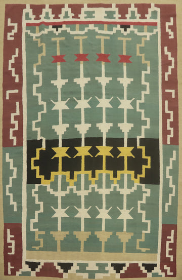 Green Geometric Kilim Oriental Area Rug 9x12